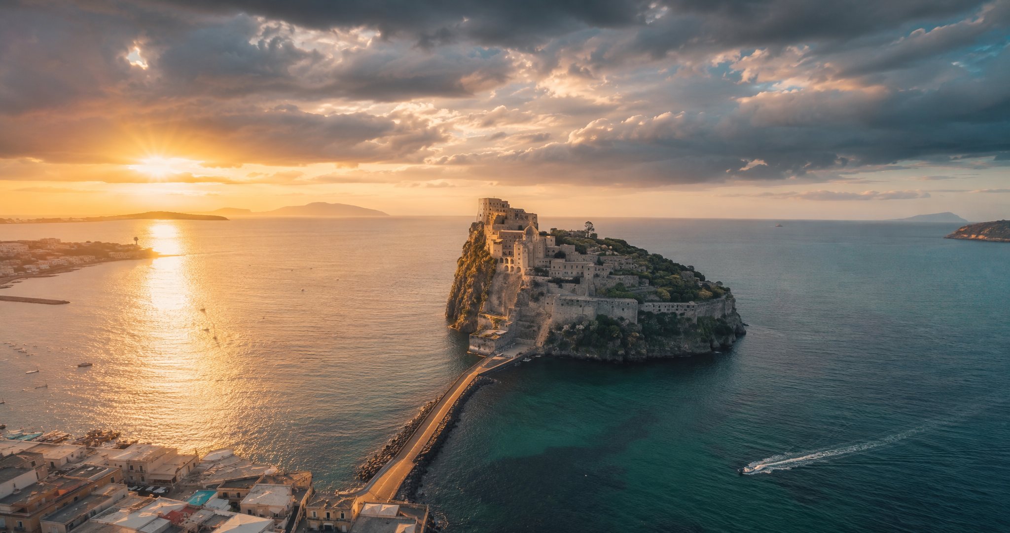Vista aerea di Ischia e del Castello Aragonese